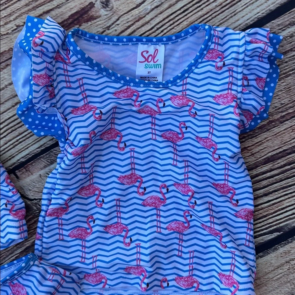 Girls flamingo Swim Set 3T - Blue and Pink